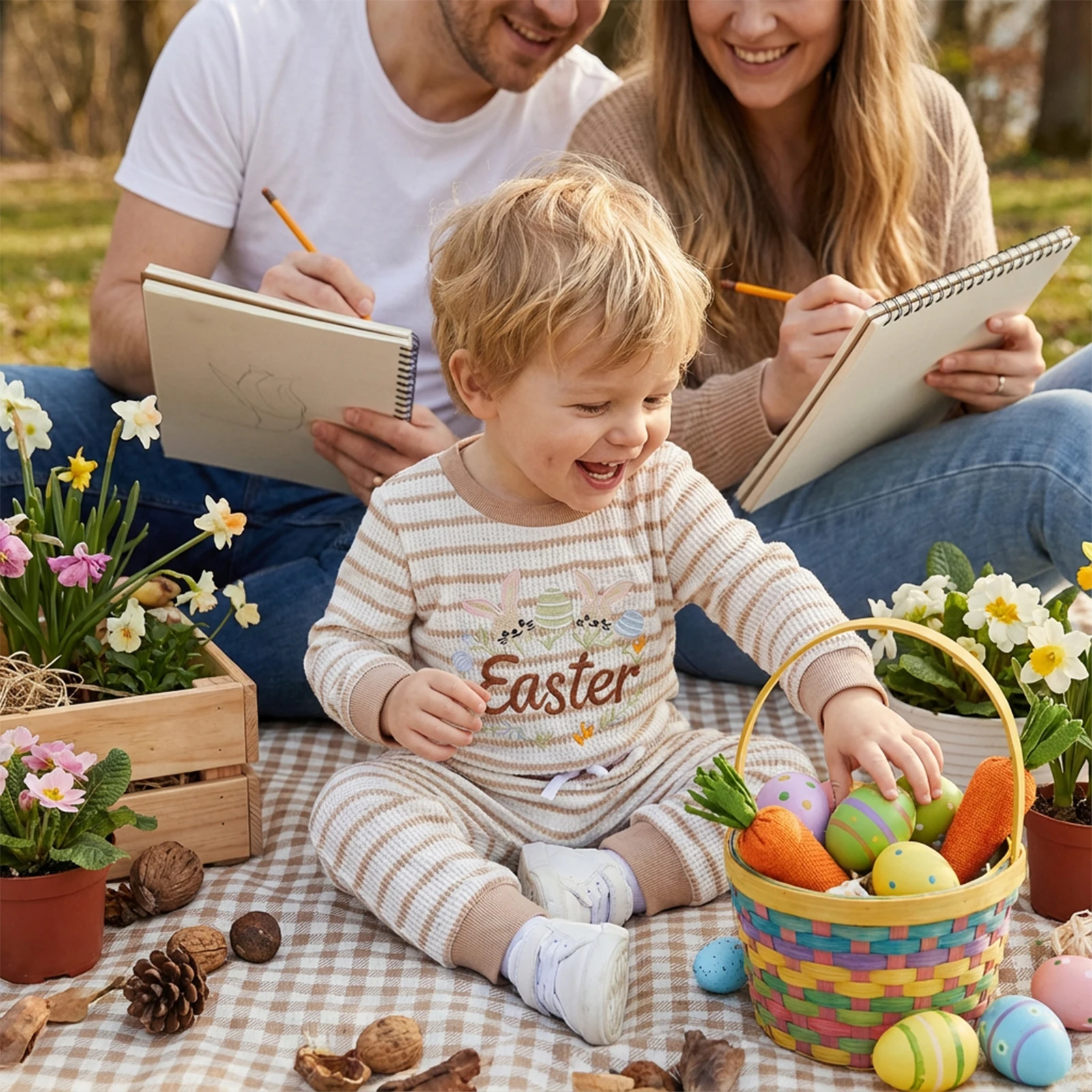 Baby Girls Boys Easter Outfits Long Sleeve O Neck Letter Bunny Wreath Embroidery Striped Romper Pants Sets
Baby Girls Boys Easter Outfits Long Sleeve O Neck Letter Bunny Wreath Embroidery Striped Romper Pants Sets