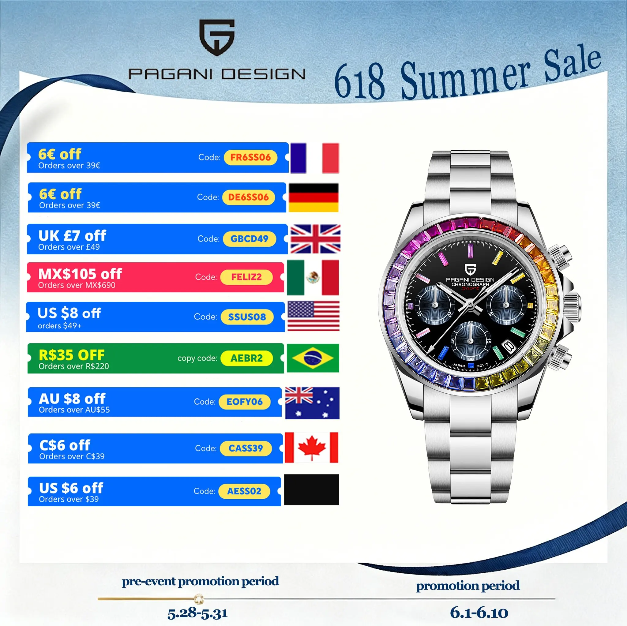 PAGANI DESIGN Men Exquisite Quartz Watch Luxury Choice VK63 Sapphire Mirror Stainless Steel Calendar Small Three-Pin Chronograph
PAGANI DESIGN Men Exquisite Quartz Watch Luxury Choice VK63 Sapphire Mirror Stainless Steel Calendar Small Three-Pin Chronograph