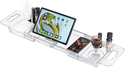 Expandable Bathtub Tray (22-31") - Clear Bath Caddy with Non-Slip Pads, Adjustable Spa Table for Wine, Books, Phone
Expandable Bathtub Tray (22-31") - Clear Bath Caddy with Non-Slip Pads, Adjustable Spa Table for Wine, Books, Phone