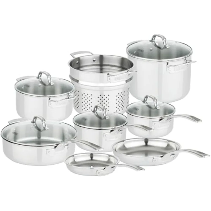 3-Ply Pots and Pans Set, 13 Piece Stainless Steel Cookware, Glass Lids, Strainer, Silver
3-Ply Pots and Pans Set, 13 Piece Stainless Steel Cookware, Glass Lids, Strainer, Silver