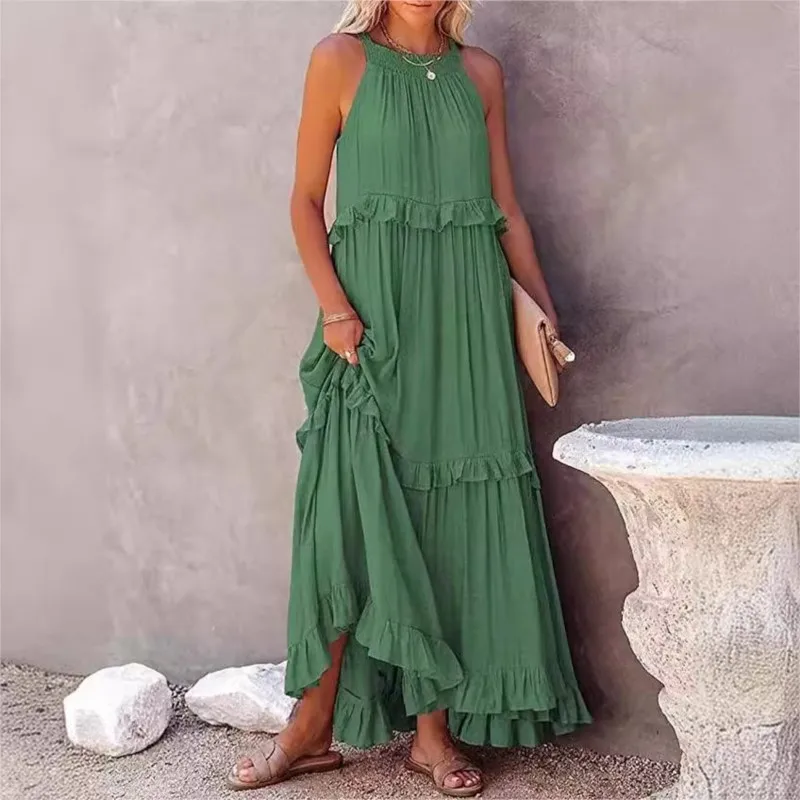 Summer Vacation Long Dresses Women's New Fashion Halter Neck Backless Leace-up Loose Ruffles Beach Dress Elegant Ladies Vestidos
Summer Vacation Long Dresses Women's New Fashion Halter Neck Backless Leace-up Loose Ruffles Beach Dress Elegant Ladies Vestidos