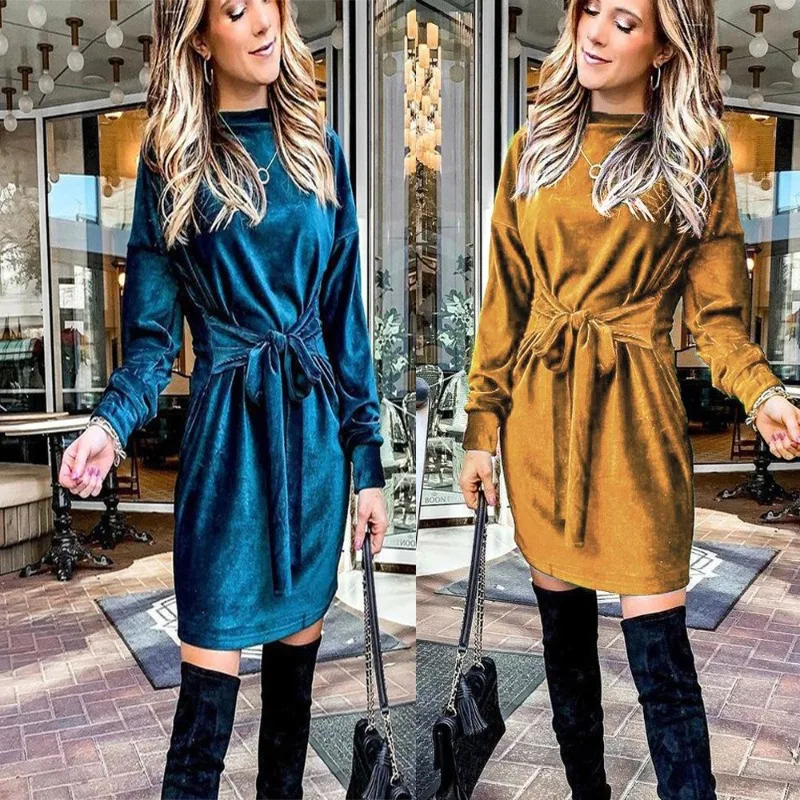 Women's Clothing Autumn Winter Mini Dress Ties Bows New Sexy Dresses Hot Sellers Round Neck Ties Velvet A-line Short Dress
Women's Clothing Autumn Winter Mini Dress Ties Bows New Sexy Dresses Hot Sellers Round Neck Ties Velvet A-line Short Dress