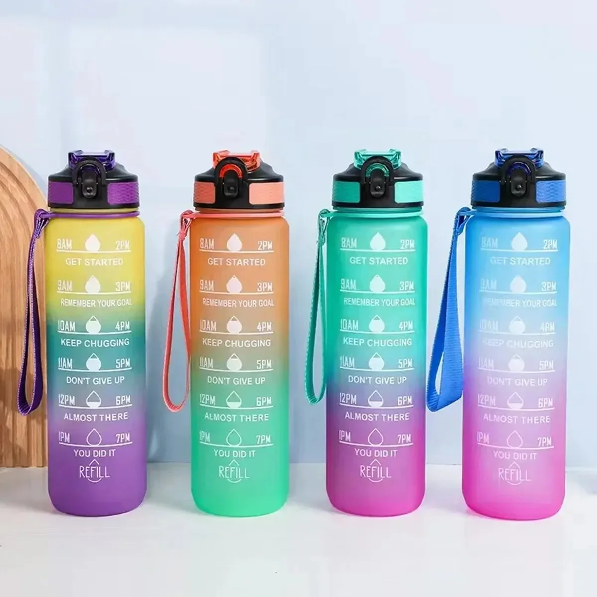1pc 1000ml Large Capacity Gradient Water Bottle,Water Bottle with Straw 1 Litre Leakproof with Time Marker, Sports Fitness
1pc 1000ml Large Capacity Gradient Water Bottle,Water Bottle with Straw 1 Litre Leakproof with Time Marker, Sports Fitness
