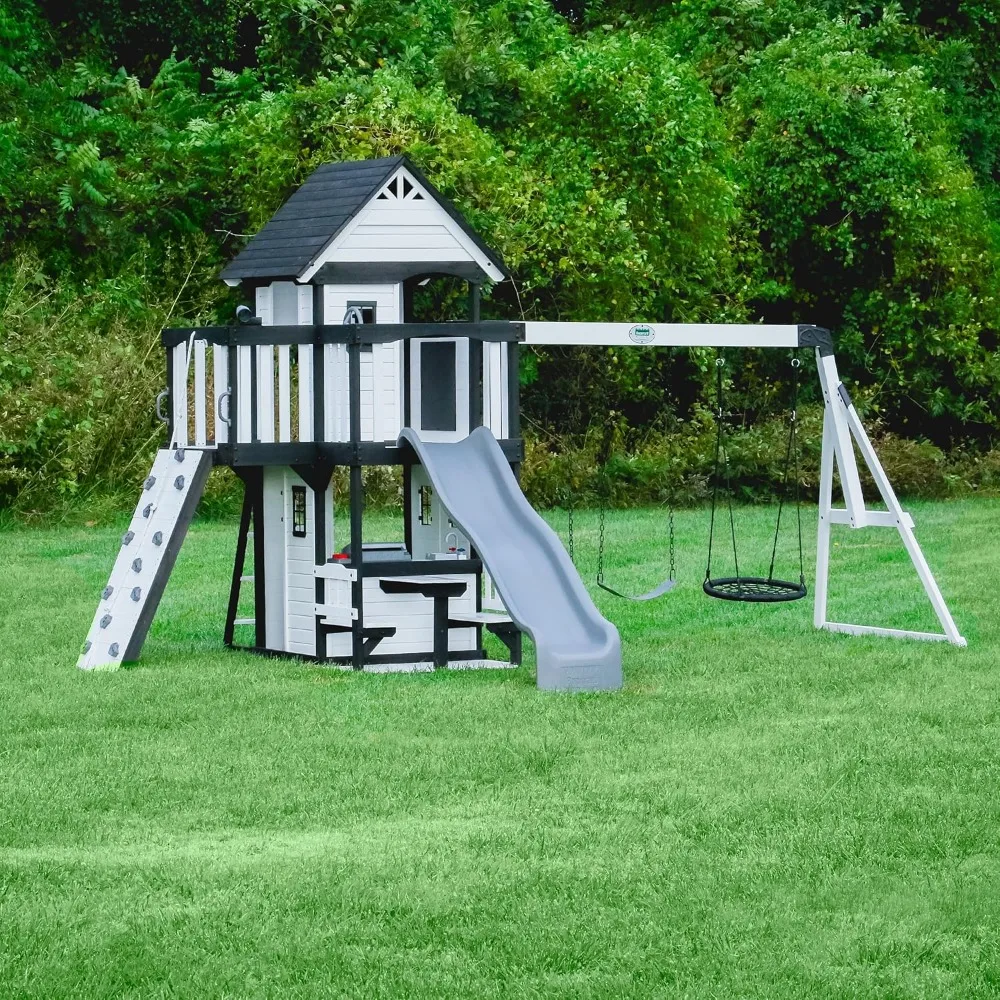 Backyard Discovery Canyon Creek Wood Swing Set with Wave Slide Clubhouse Play Kitchen
Backyard Discovery Canyon Creek Wood Swing Set with Wave Slide Clubhouse Play Kitchen