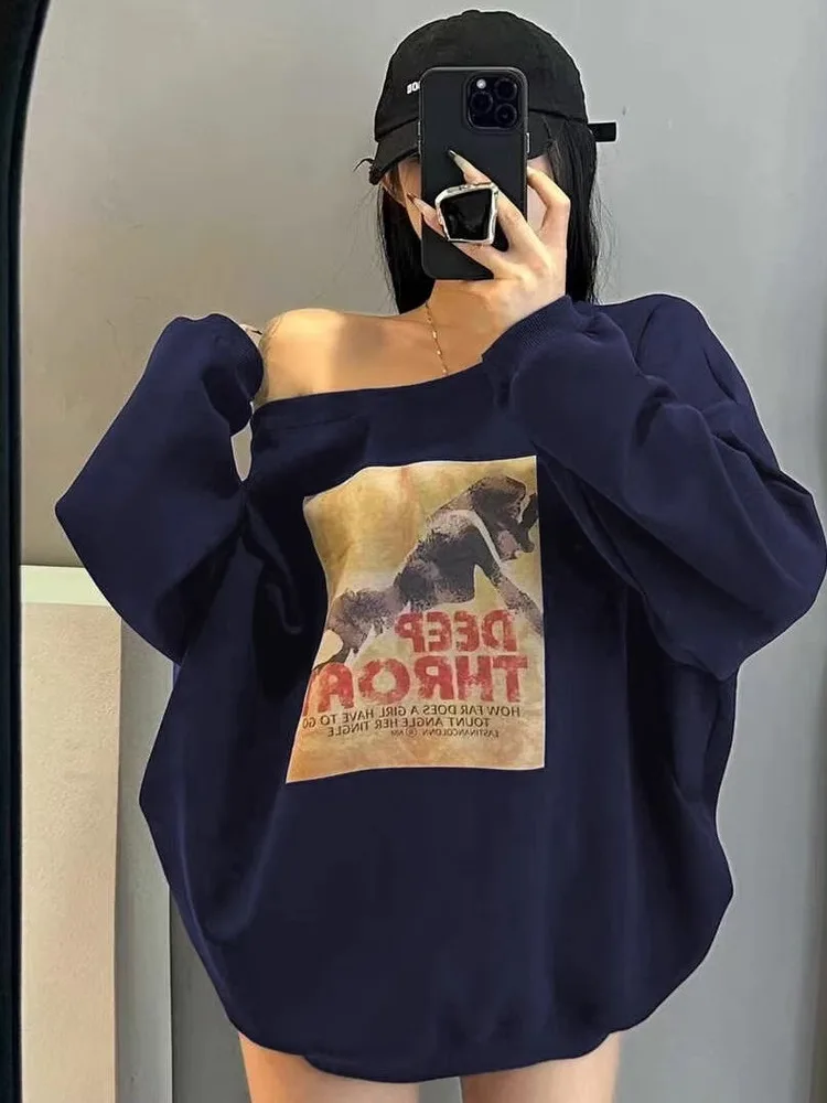 Loose American Sle Cartoon Print oulder Hoodie Women's Faionable Lazy Sle Sweatirt Dongda Gate Autumn New Arrival
Loose American Sle Cartoon Print oulder Hoodie Women's Faionable Lazy Sle Sweatirt Dongda Gate Autumn New Arrival