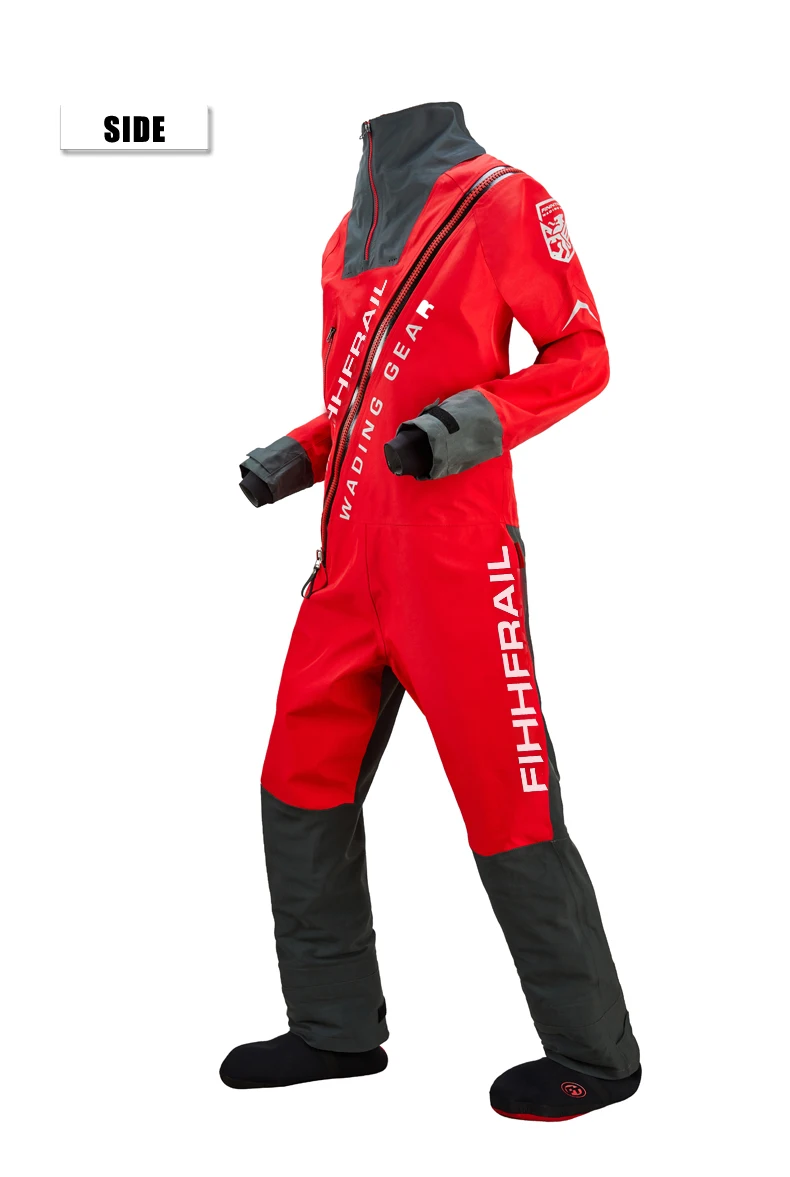 Men's Hooded Full Body Dry Suit Waterproof Breathable 3-Layer Fabric with Latex Neck/Wrist Seals Built-in Socks for Cold Water
Men's Hooded Full Body Dry Suit Waterproof Breathable 3-Layer Fabric with Latex Neck/Wrist Seals Built-in Socks for Cold Water