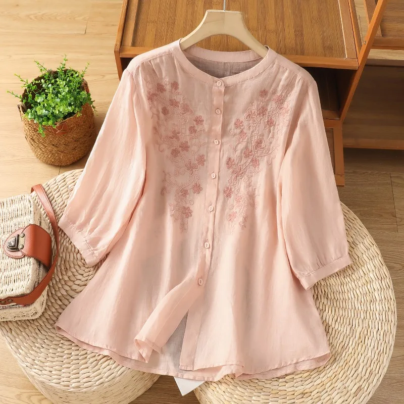 Chinese Style Women's Clothing Blouses Embroidery Vintage Shirts Loose Summer Clothing Short Sleeved Cotton Linen Women Tops
Chinese Style Women's Clothing Blouses Embroidery Vintage Shirts Loose Summer Clothing Short Sleeved Cotton Linen Women Tops