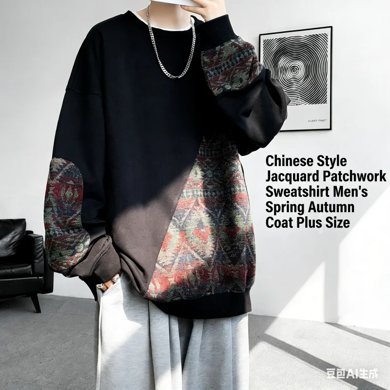 Мужской тканый пуловер в стиле пэчворк с традиционным китайским рисунком, подходит для весны и осени, большой размер, свободный крой, универсальный.
Мужской тканый пуловер в стиле пэчворк с традиционным китайским рисунком, подходит для весны и осени, большой размер, свободный крой, универсальный.