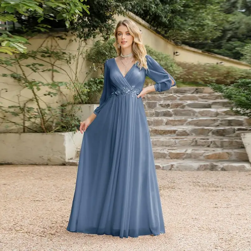 Haze Blue Evening Dress with V-Neck & Floral Embroidery, Elegant Puff Sleeve Gown for Wedding Party & Formal Events CPS3035
Haze Blue Evening Dress with V-Neck & Floral Embroidery, Elegant Puff Sleeve Gown for Wedding Party & Formal Events CPS3035