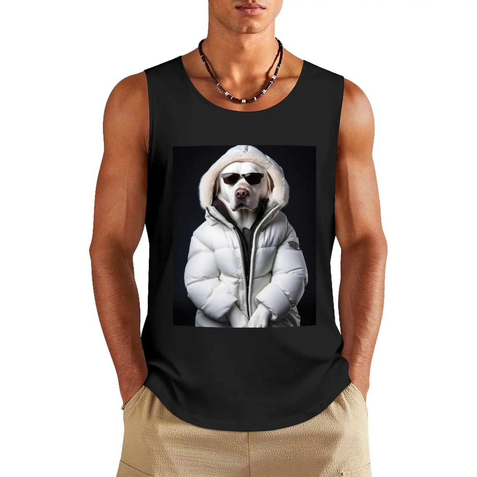 Labrador Dog dressed in white down jacket 02 Tank Top sleeveless t-shirts for men vests for men
Labrador Dog dressed in white down jacket 02 Tank Top sleeveless t-shirts for men vests for men