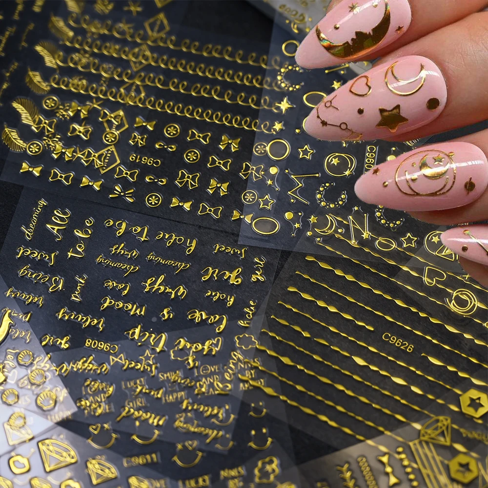 90Pcs/set Golden Embossed Star Constellation Nail Stickers Letter Bow Nail Decals Simple Ripple Line Pattern Manicure Sticker
90Pcs/set Golden Embossed Star Constellation Nail Stickers Letter Bow Nail Decals Simple Ripple Line Pattern Manicure Sticker