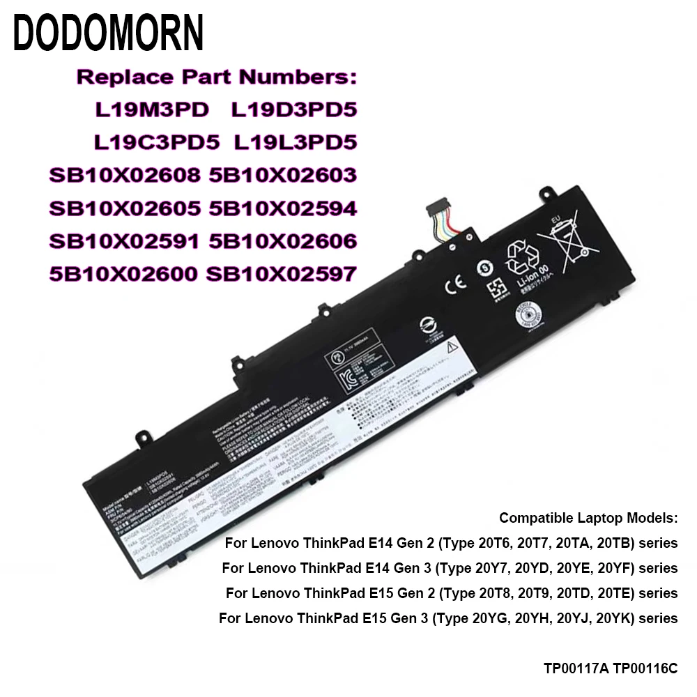 High quality L19M3PD5 L19D3PD5 L19L3PD5 Battery For Lenovo Thinkpad E14 E15 Gen 2 5B10X02594 5B10X02606 TP00116C L19C3PD5
High quality L19M3PD5 L19D3PD5 L19L3PD5 Battery For Lenovo Thinkpad E14 E15 Gen 2 5B10X02594 5B10X02606 TP00116C L19C3PD5