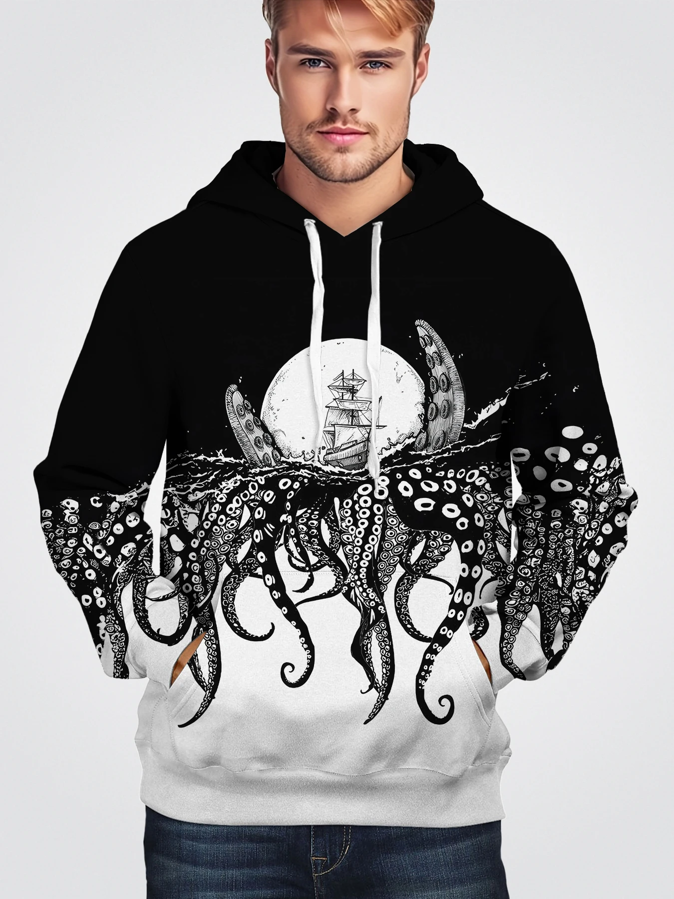 Spring Fall Fashion 3D Printed Pullover Thief Ship Vintage Long Sleeve Men's Hoodie Personality Black And White Octopus Tops
Spring Fall Fashion 3D Printed Pullover Thief Ship Vintage Long Sleeve Men's Hoodie Personality Black And White Octopus Tops