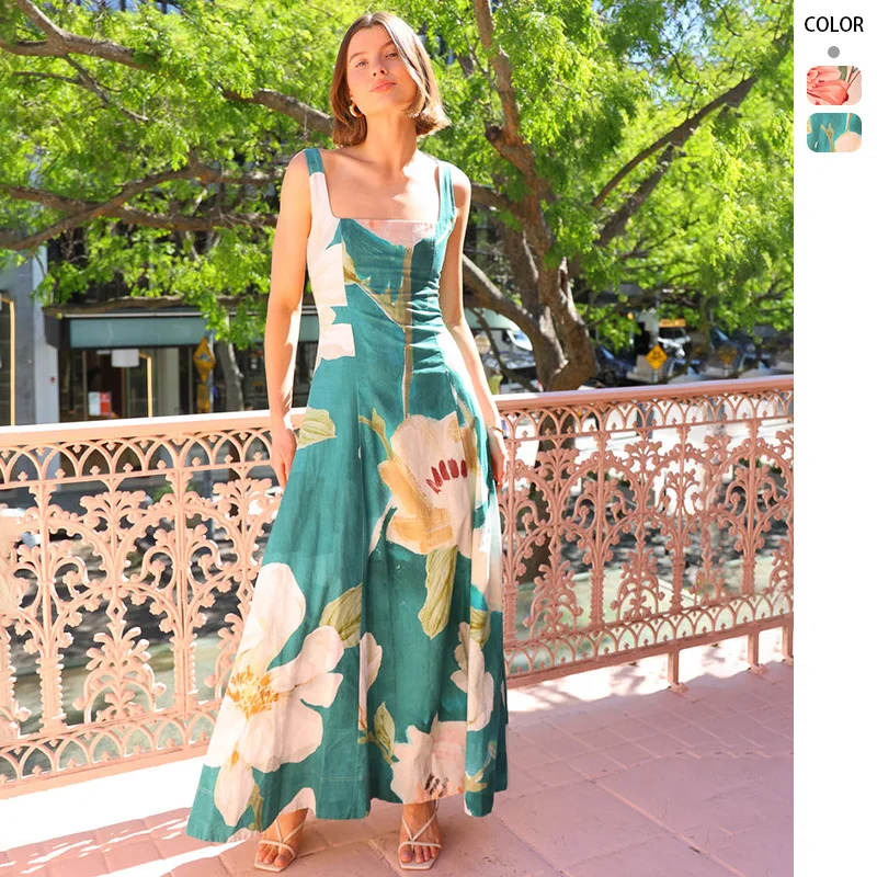 FIGOHR Summer Women's French Style Square Neck Sleeveless Floral Print Long Dress Female Elegant Spaghetti Straps A-Line Dress
FIGOHR Summer Women's French Style Square Neck Sleeveless Floral Print Long Dress Female Elegant Spaghetti Straps A-Line Dress