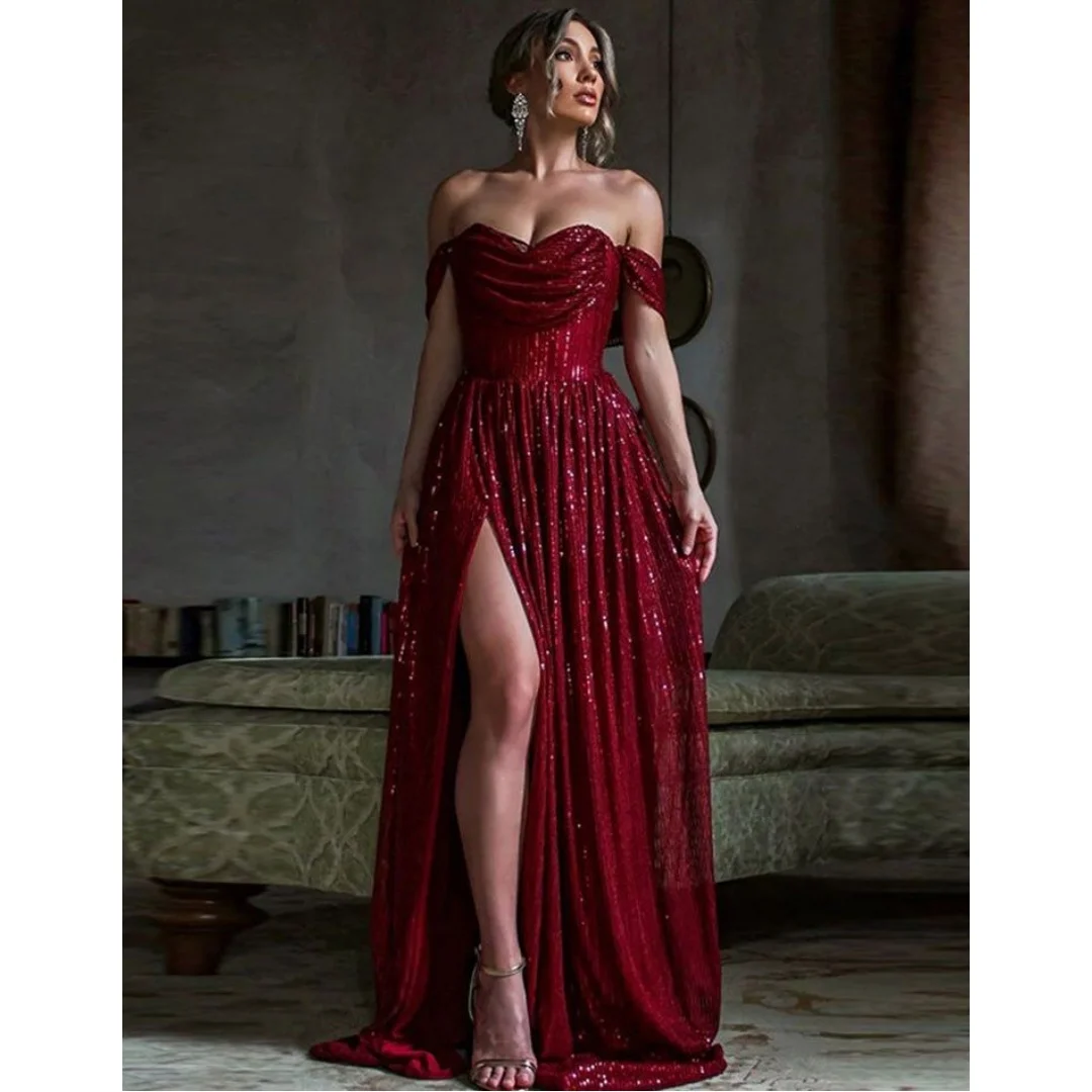 Burgundy Evening Dresses Woman Elegant Sequin vestidos de noche with Split Prom Dress 2025 Customized Off Shoulder Pageant Gown
Burgundy Evening Dresses Woman Elegant Sequin vestidos de noche with Split Prom Dress 2025 Customized Off Shoulder Pageant Gown