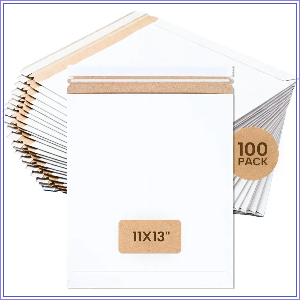 Rigid Cardboard Mailers 11" x 13" (100-Pack) - Stay Flat Envelopes for Photos, Art, Documents, Shipping
Rigid Cardboard Mailers 11" x 13" (100-Pack) - Stay Flat Envelopes for Photos, Art, Documents, Shipping