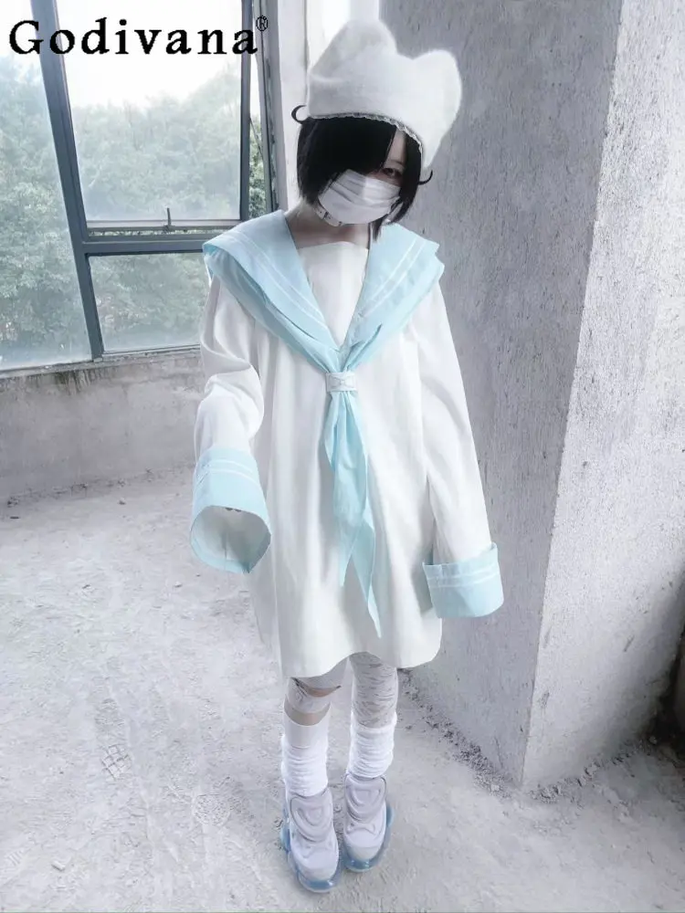 Original Japanese Subculture Oversize Long Sleeve Dress for Women Loose Slimming Navy Collar Short Dress Student Y2K Sailor Suit
Original Japanese Subculture Oversize Long Sleeve Dress for Women Loose Slimming Navy Collar Short Dress Student Y2K Sailor Suit