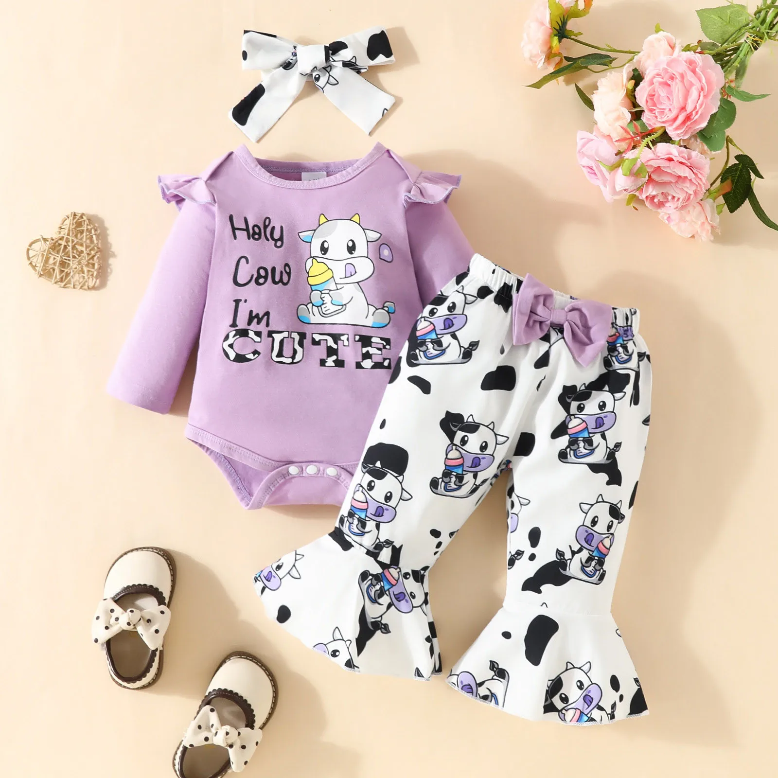 12 Month Baby Girl Clothes Infant Girls Long Sleeve Romper Bodysuit Cartoon Dairy Cow Prints Bell Bottoms Pants Doll Pants
12 Month Baby Girl Clothes Infant Girls Long Sleeve Romper Bodysuit Cartoon Dairy Cow Prints Bell Bottoms Pants Doll Pants