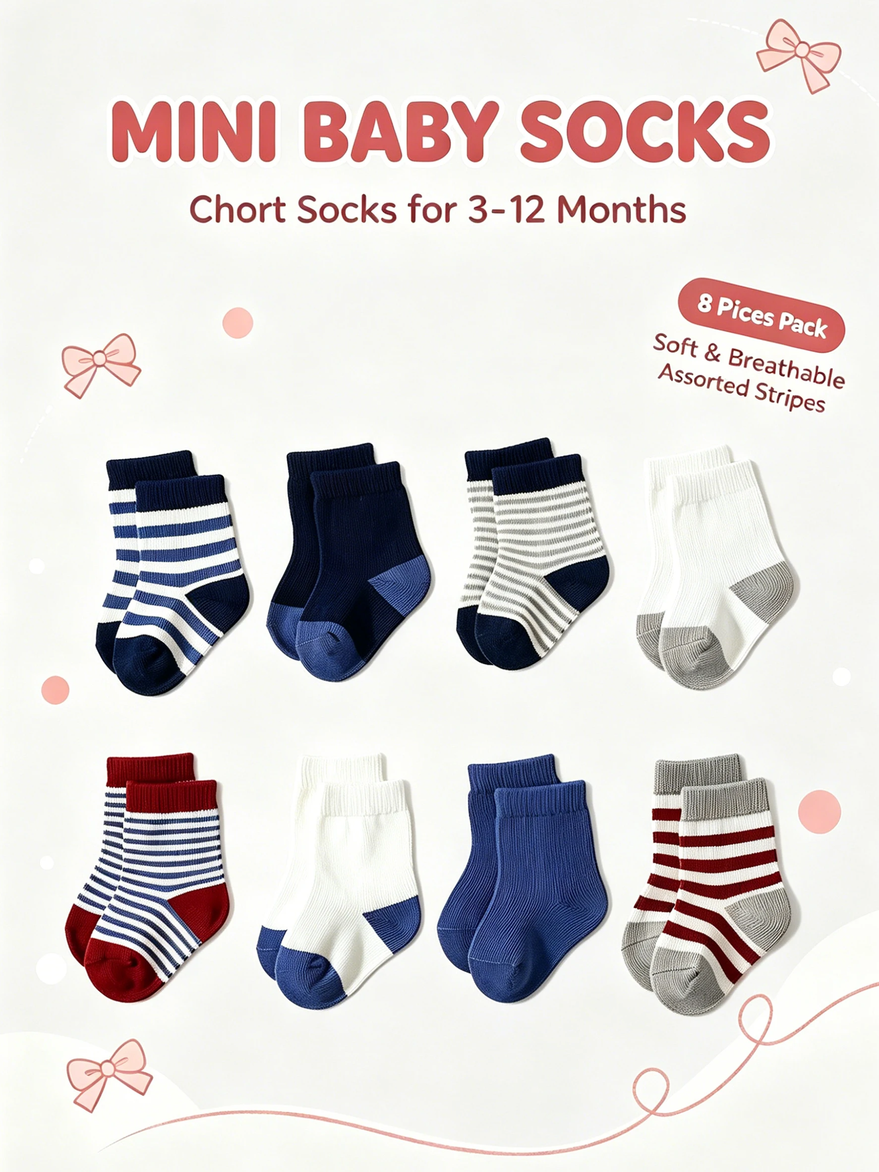 8Pack Baby Boys Girls Cotton Short Socks Striped Color Block Soft Light Breathable Versatile Casual Infant Ankle Socks For 3-12M
8Pack Baby Boys Girls Cotton Short Socks Striped Color Block Soft Light Breathable Versatile Casual Infant Ankle Socks For 3-12M