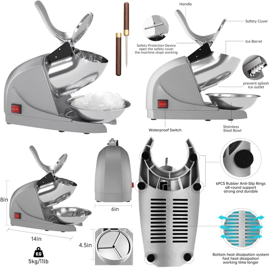 Shaved Ice Machine, Electric 3 Blade Snow Cone Machines, 380W Ice Crusher Machine, 286 lb/hr Ice Crusher, Ice Shaving Machine f
Shaved Ice Machine, Electric 3 Blade Snow Cone Machines, 380W Ice Crusher Machine, 286 lb/hr Ice Crusher, Ice Shaving Machine f