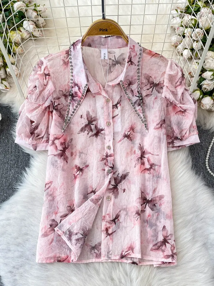 Ele Heavy-Detail Diamond-Encrusted Bubble-Sve irt Women's Spring Summer Faion Anti-Aging Print Top
Ele Heavy-Detail Diamond-Encrusted Bubble-Sve irt Women's Spring Summer Faion Anti-Aging Print Top