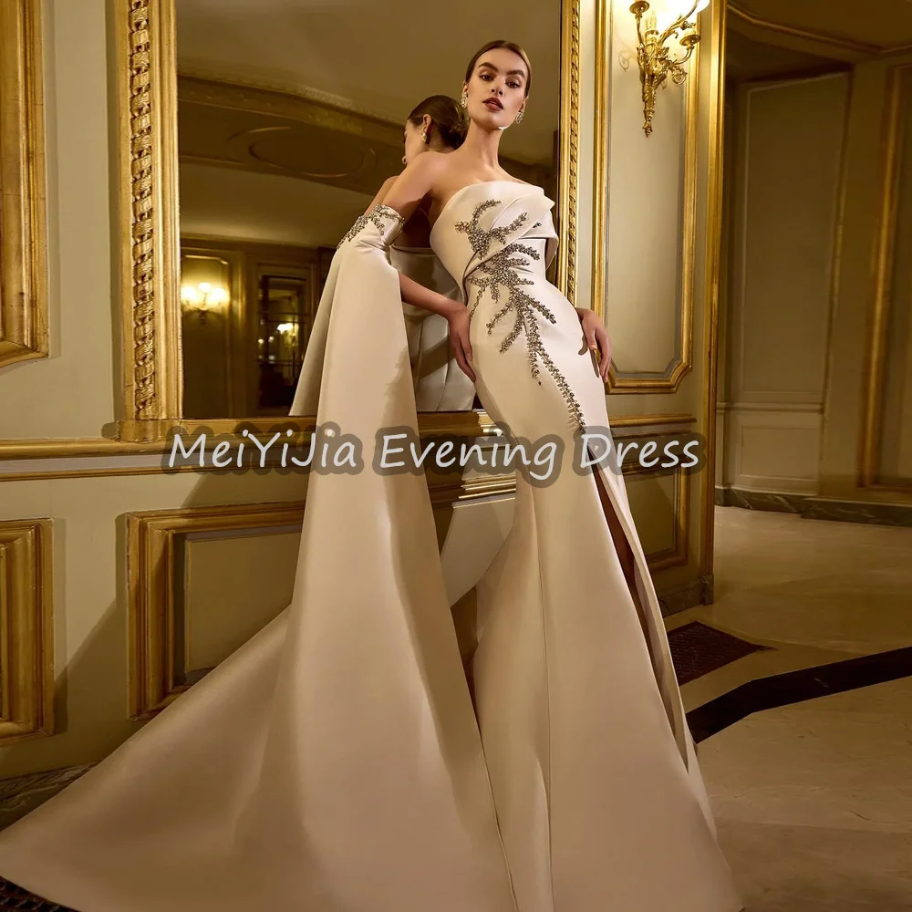 Heyday Satin Mermaid Strapless Off-the-shoulder Pleats Floor Length Simple Saudi Evening Dress For Women 2025 With Long Sleeves
Heyday Satin Mermaid Strapless Off-the-shoulder Pleats Floor Length Simple Saudi Evening Dress For Women 2025 With Long Sleeves