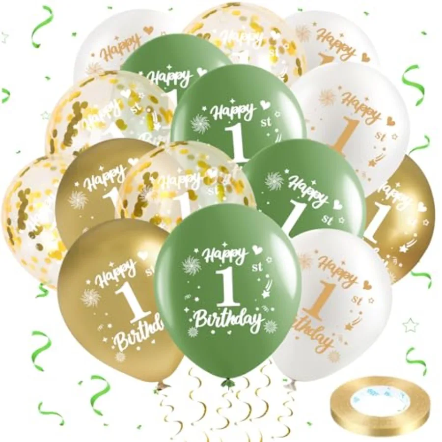 Balloons 24Pcs Sage Green Gold First Latex Balloons Confetti Balloons Green Gold Party Decorations for Girl Boy 1 Year Annivers
Balloons 24Pcs Sage Green Gold First Latex Balloons Confetti Balloons Green Gold Party Decorations for Girl Boy 1 Year Annivers