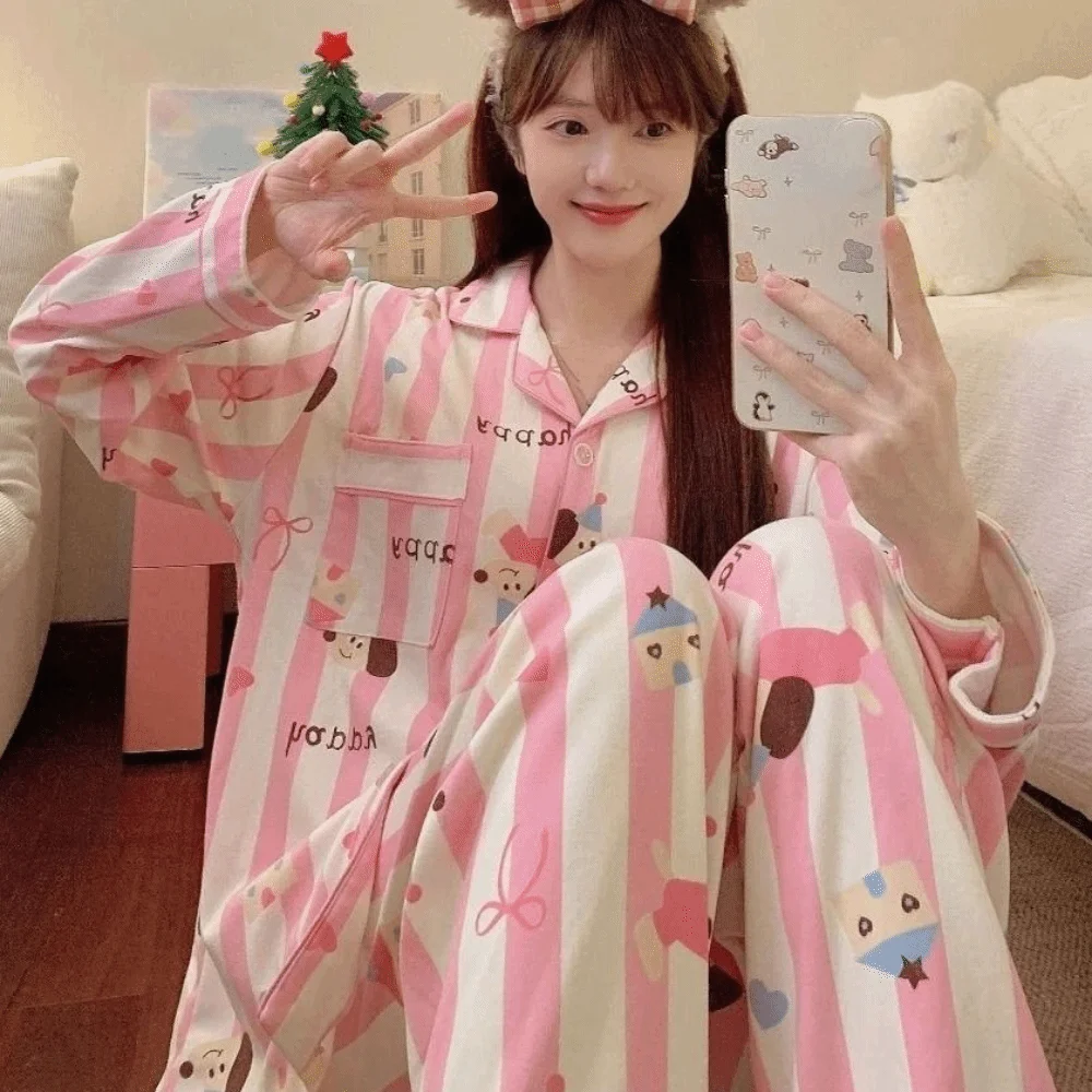 Comfortable Flip Collar Stripe Pajamas Set Dog Casual Sweet Pajamas Suit Loose Home Wear Long Sleeves Pajamas Home
Comfortable Flip Collar Stripe Pajamas Set Dog Casual Sweet Pajamas Suit Loose Home Wear Long Sleeves Pajamas Home