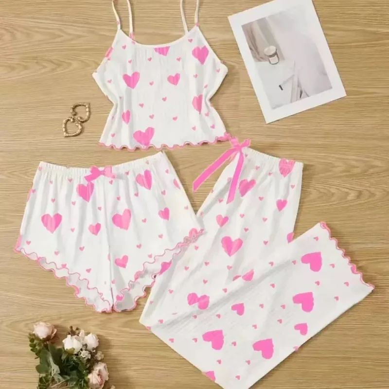 European and American Summer Knitted Striped Loungewear Set, Heart Printed Design, Sweet Camisole and Shorts, Comfortable Daily
European and American Summer Knitted Striped Loungewear Set, Heart Printed Design, Sweet Camisole and Shorts, Comfortable Daily