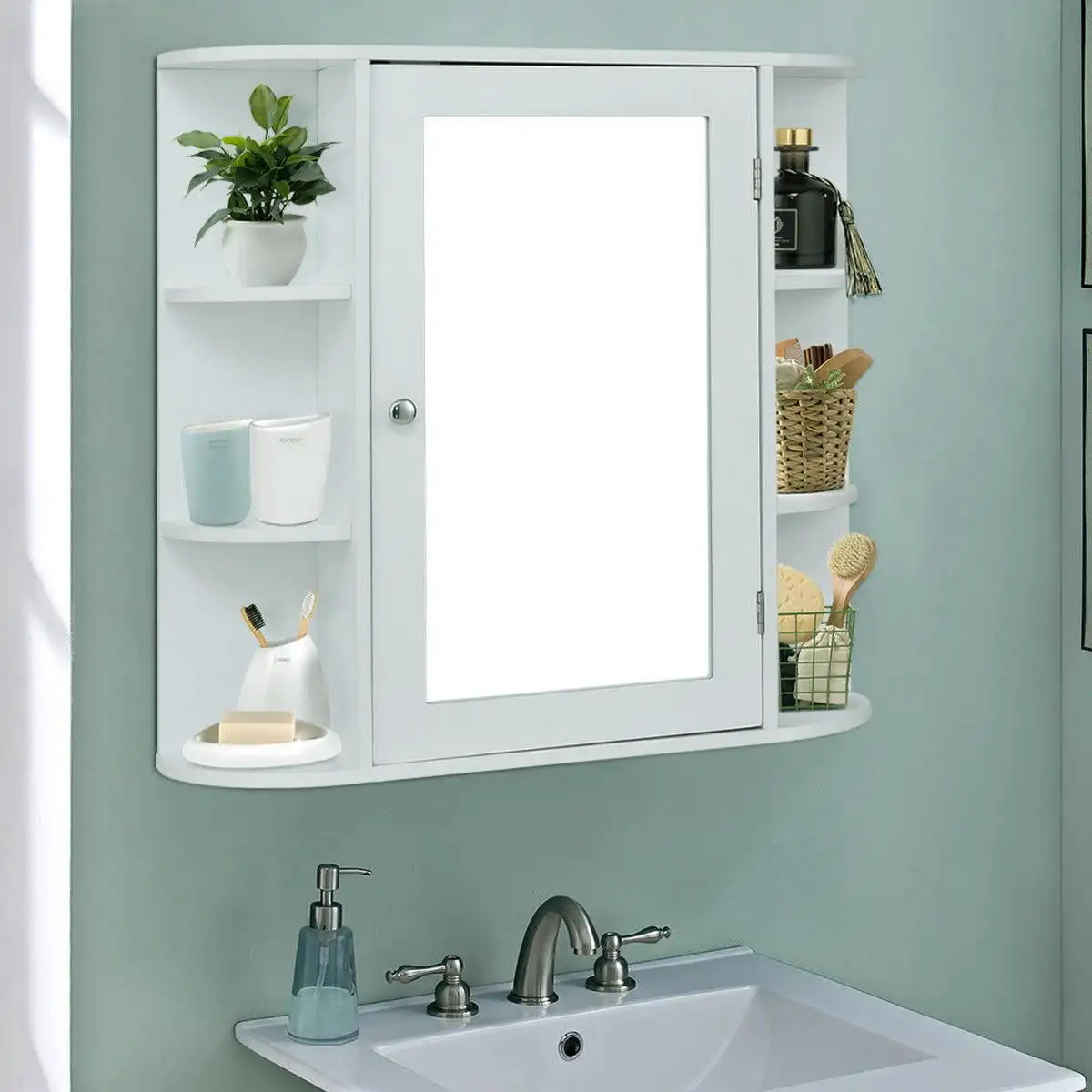 Wooden Bathroom Medicine Cabinet with Mirror Door & 8 Shelves, Wall Mounted Storage Organizer, White
Wooden Bathroom Medicine Cabinet with Mirror Door & 8 Shelves, Wall Mounted Storage Organizer, White