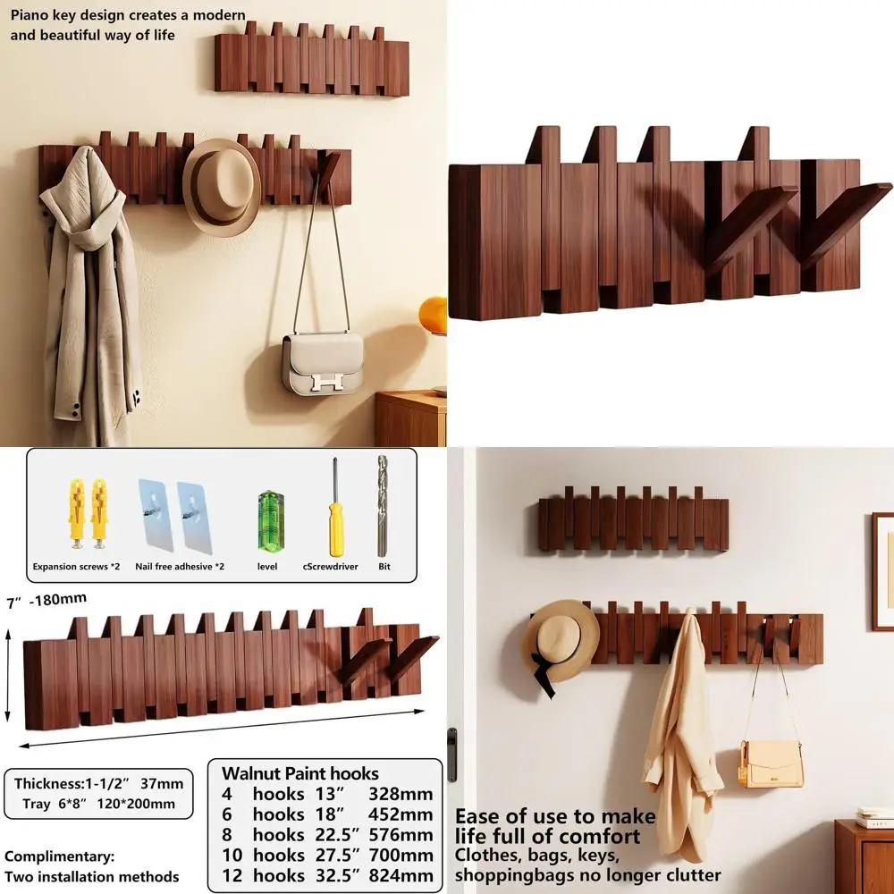 Настенная вешалка для одежды из натурального орехового дерева с 6 крючками, из массива дерева и нетканого материала, для домашнего хранения
Настенная вешалка для одежды из натурального орехового дерева с 6 крючками, из массива дерева и нетканого материала, для домашнего хранения