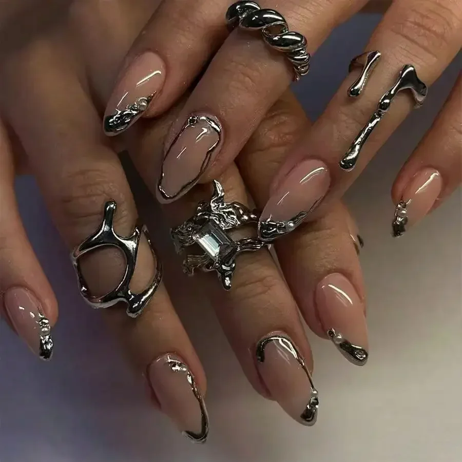 24Pcs Almond French Silver Press On Nails, Reusable, For Daily Party Wedding, Free Shipping
24Pcs Almond French Silver Press On Nails, Reusable, For Daily Party Wedding, Free Shipping