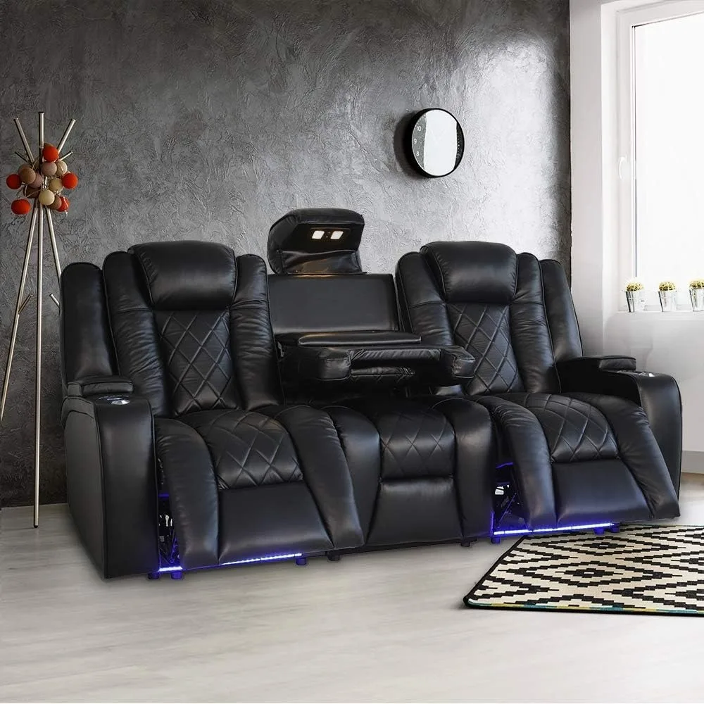 Oxford Home Theater Seating | 11000 Top Grain Black Leather, Power Recliner, with Drop Down Center Console (Row of 3)
Oxford Home Theater Seating | 11000 Top Grain Black Leather, Power Recliner, with Drop Down Center Console (Row of 3)