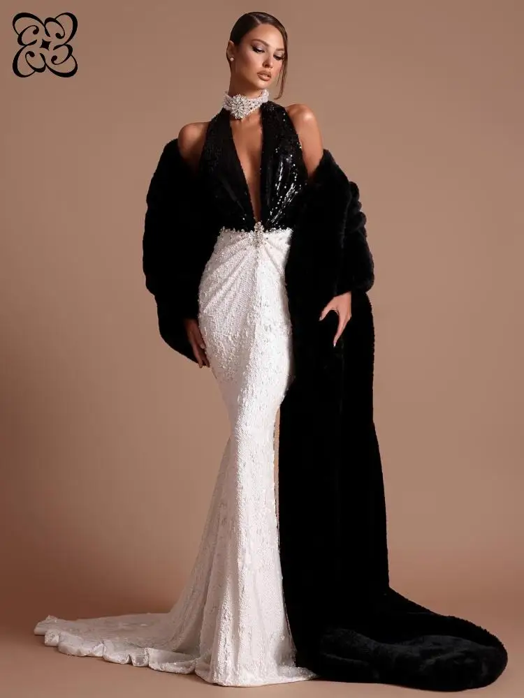 Luxury Black White Sequin Evening Dress For Women Halter Deep V Neck Backless Bodycon Maxi Dress Elegant Party Gown 2026 vestido
Luxury Black White Sequin Evening Dress For Women Halter Deep V Neck Backless Bodycon Maxi Dress Elegant Party Gown 2026 vestido