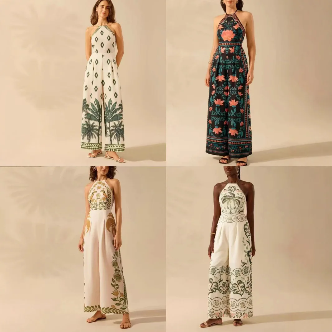 Модный комбинезон без рукавов с открытой спиной и принтом для женщин, летние широкие брюки, комбинезоны, женская праздничная уличная одежда 
Модный комбинезон без рукавов с открытой спиной и принтом для женщин, летние широкие брюки, комбинезоны, женская праздничная уличная одежда