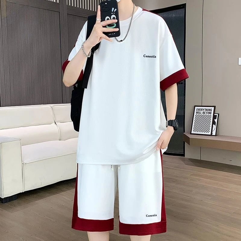 T-shirts Shorts Suits Men Hong Kong Style Casual Sporty Loose Fit Two-Piece Set Cool Quick Drying Fashion Breathable Summer Set
T-shirts Shorts Suits Men Hong Kong Style Casual Sporty Loose Fit Two-Piece Set Cool Quick Drying Fashion Breathable Summer Set