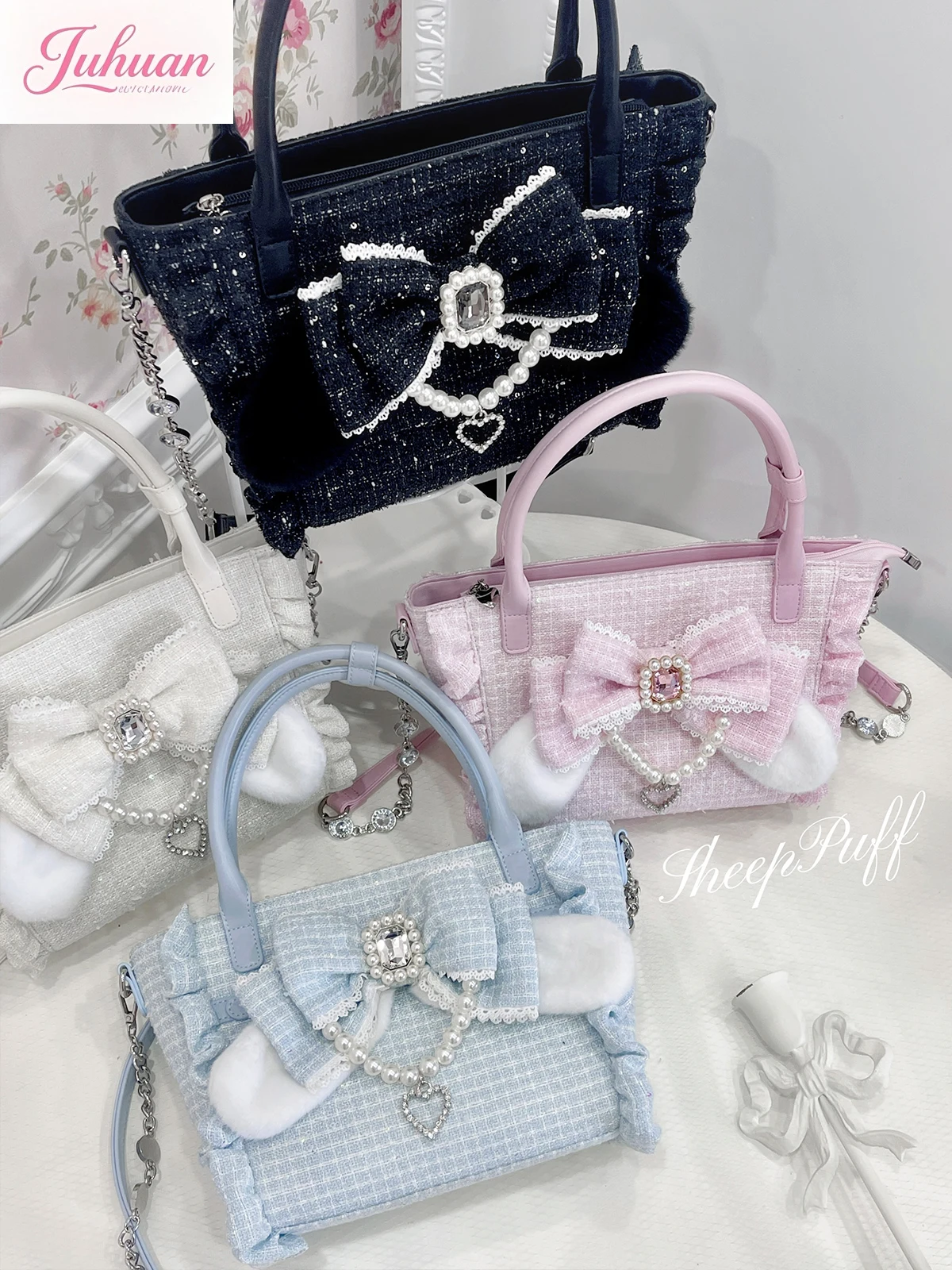 Japanese Original Kawaii Sweet Soft Cute Girl Mass-produced Mine Handbag Bow Pearl Rhinestone Sweet Handbag Messenger Bag Woman
Japanese Original Kawaii Sweet Soft Cute Girl Mass-produced Mine Handbag Bow Pearl Rhinestone Sweet Handbag Messenger Bag Woman