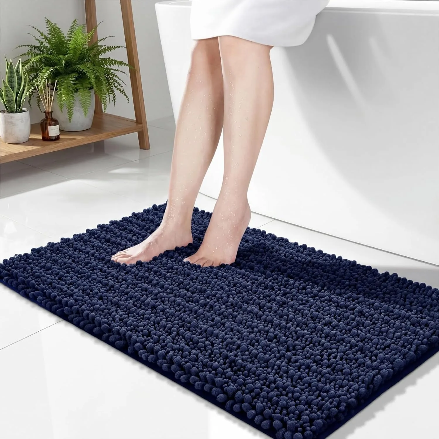 Navy Blue Bath Mat 24x36 Inch - Luxury Chenille Shaggy Absorbent Rug, Non-Slip Washable for Bathtub Shower
Navy Blue Bath Mat 24x36 Inch - Luxury Chenille Shaggy Absorbent Rug, Non-Slip Washable for Bathtub Shower