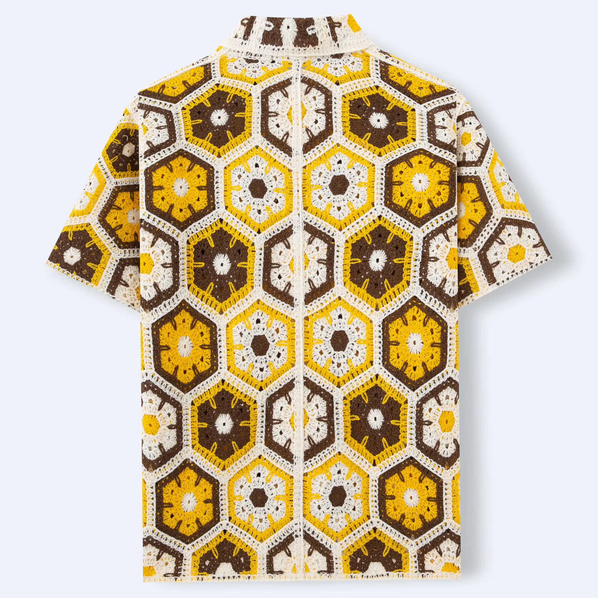 American retro color blocked crochet polo shirt casual short sleeved water-soluble cardigan fashionable men's top
American retro color blocked crochet polo shirt casual short sleeved water-soluble cardigan fashionable men's top