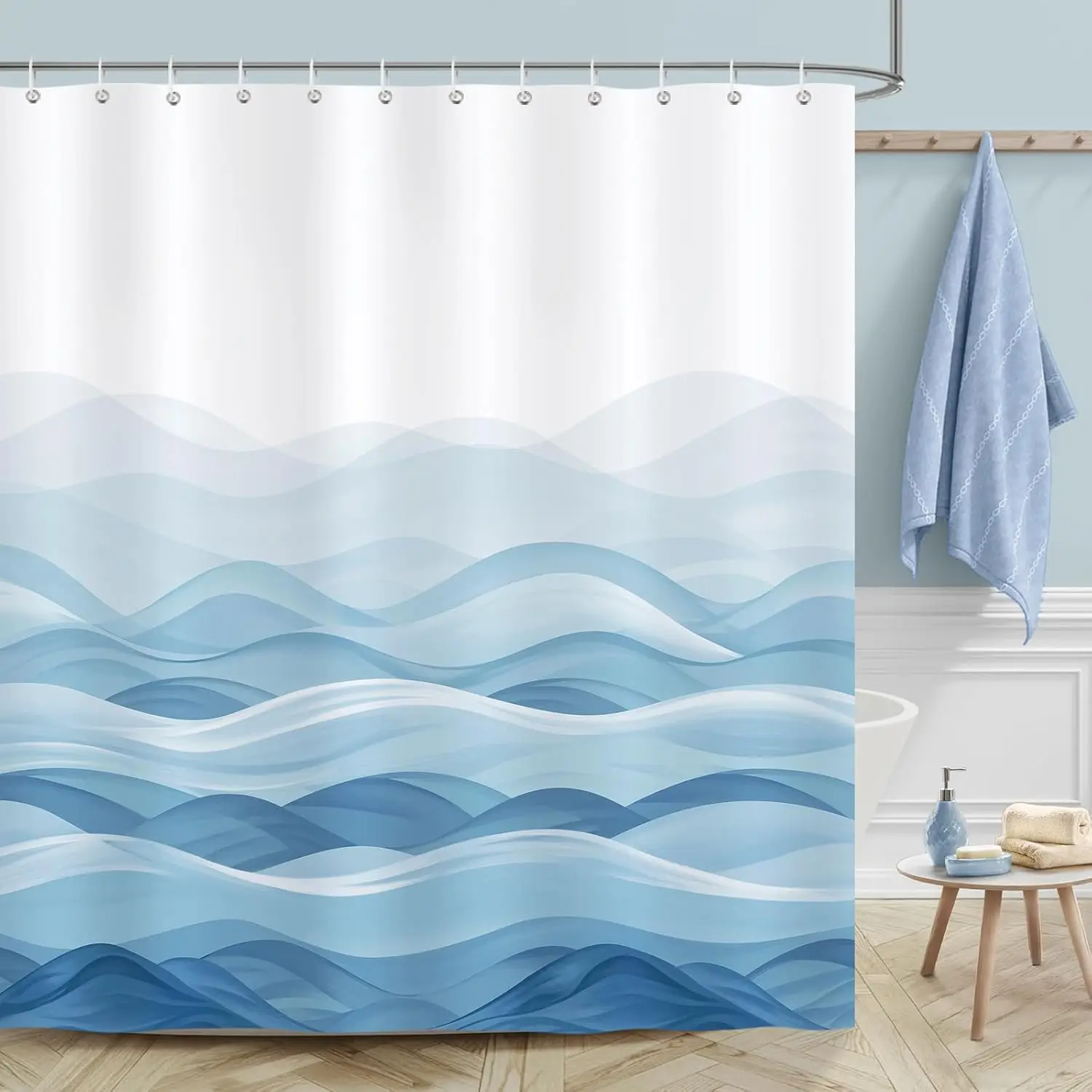 Ocean Blue Waves Shower Curtain, Abstract Striped Modern Minimalist Coastal Beach Bathroom Decor Polyester Fabric Waterproof
Ocean Blue Waves Shower Curtain, Abstract Striped Modern Minimalist Coastal Beach Bathroom Decor Polyester Fabric Waterproof