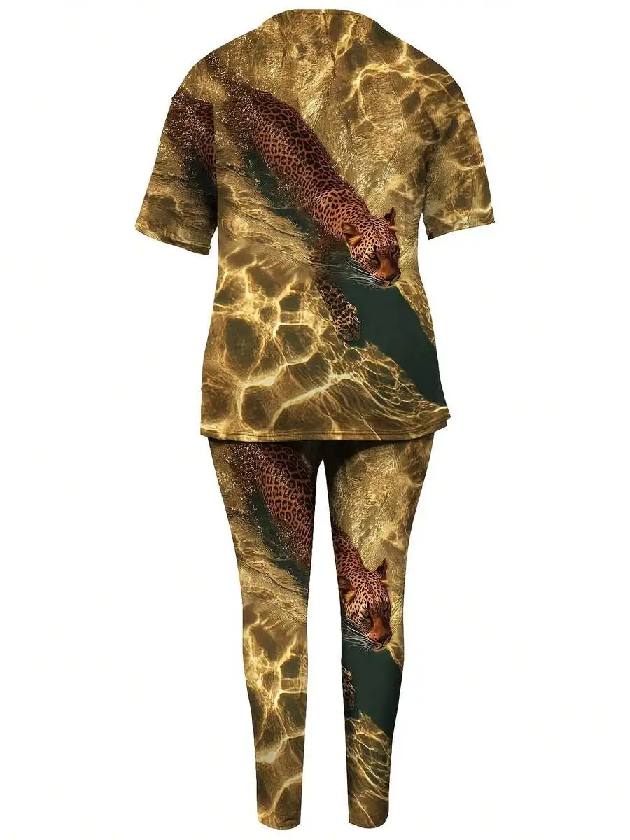 3D Full Print Leopard Pattern Two Piece Set Women Short Sleeve Top And Pants Casual Home Wear
3D Full Print Leopard Pattern Two Piece Set Women Short Sleeve Top And Pants Casual Home Wear