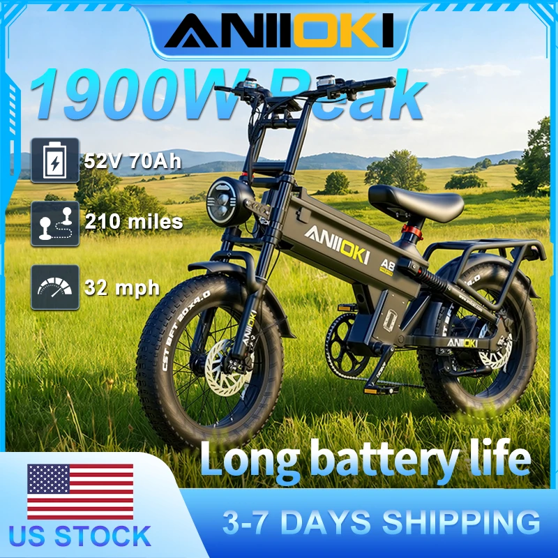 Электровелосипед с двигателем мощностью 1900 Вт, аккумулятор 52V 70Ah, скорость до 51 км/ч, ANIIOKI E-Bike, длительное время работы от батареи, модель A8 Pro Max, электровелосипед для взрослых.
Электровелосипед с двигателем мощностью 1900 Вт, аккумулятор 52V 70Ah, скорость до 51 км/ч, ANIIOKI E-Bike, длительное время работы от батареи, модель A8 Pro Max, электровелосипед для взрослых.