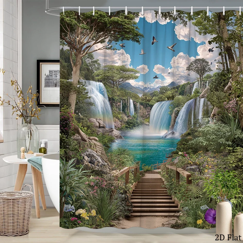 Tropical Waterfall Nature Shower Curtain Waterproof Shower Liner for Bathroom Spa Decor Ideas
Tropical Waterfall Nature Shower Curtain Waterproof Shower Liner for Bathroom Spa Decor Ideas