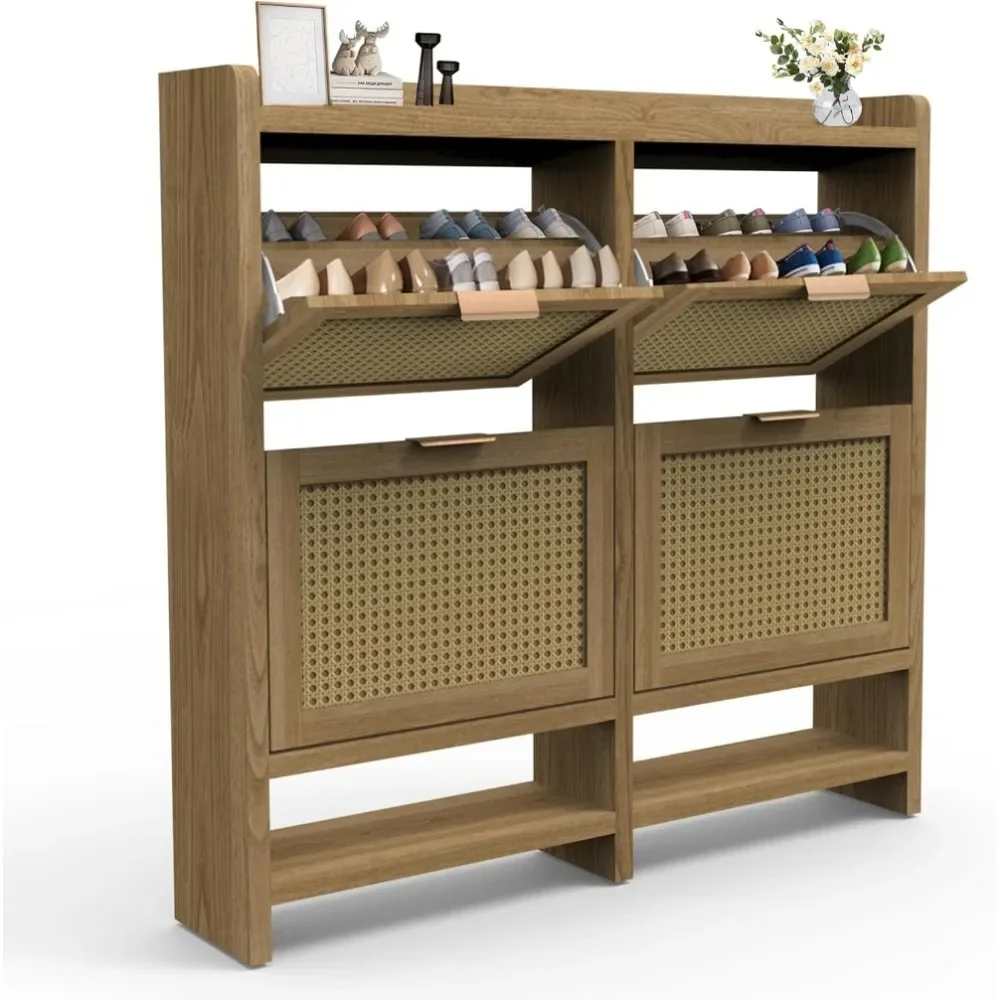 Shoe Cabinets with 4 Rattan Flip Drawers and Extra Storage Shelf, Freestanding Narrow Shoe Organizer Rack for Entryway
Shoe Cabinets with 4 Rattan Flip Drawers and Extra Storage Shelf, Freestanding Narrow Shoe Organizer Rack for Entryway