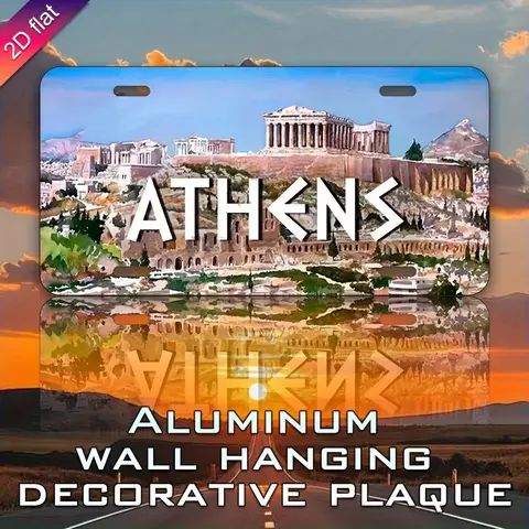 Vintage Athens Metal Aluminum License Plate,  Printed UV Wall Hanging Decorative Plaque, Multipurpose for Home, Cafe, Restauran
