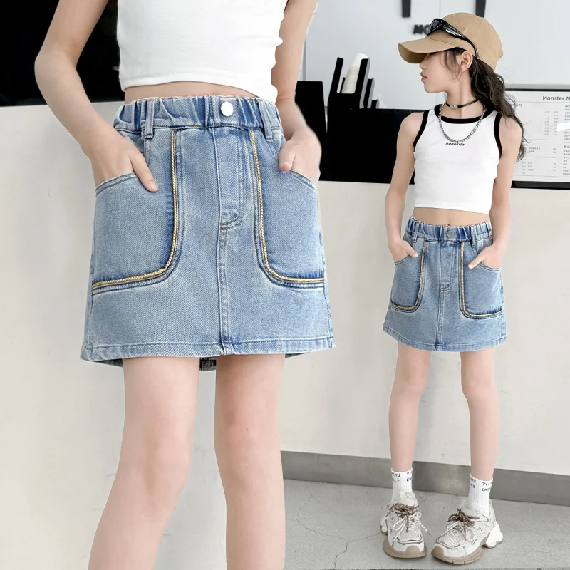 Korean Kids Child Solid A-line Denim Skirt with Inner Shorts For Girls Streetwear Fashion Summer Slim Fit Skirts with Pockets
Korean Kids Child Solid A-line Denim Skirt with Inner Shorts For Girls Streetwear Fashion Summer Slim Fit Skirts with Pockets