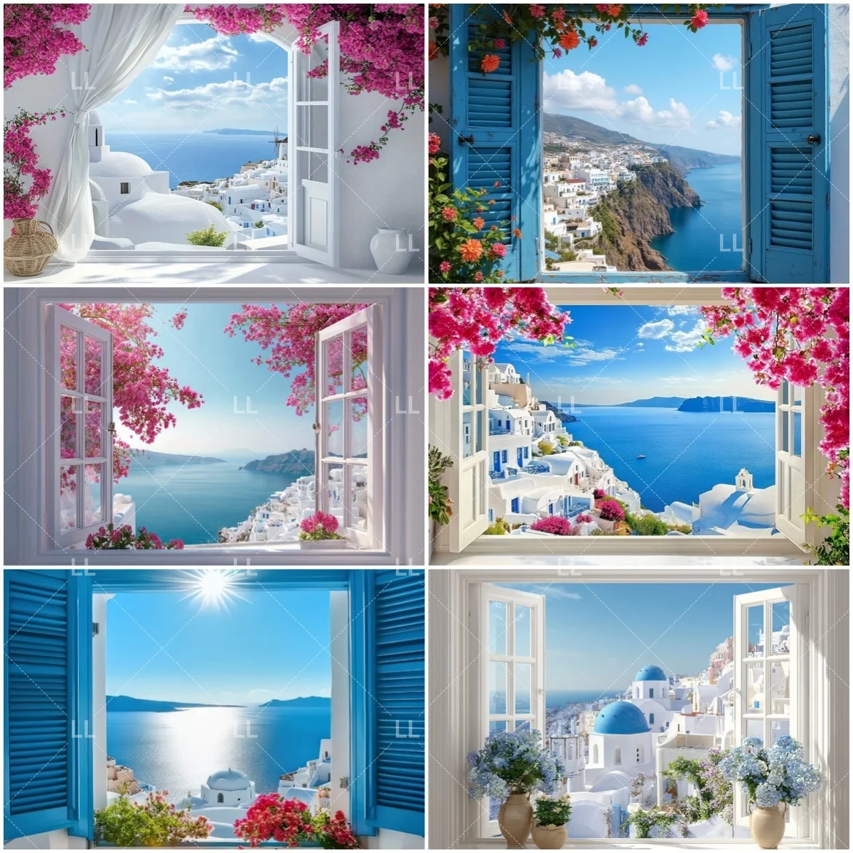 Mediterranean Santorini Sea View Window Photography Backdrop Birthday Party Decor Blue White Floral Scenery Background Portrait
Mediterranean Santorini Sea View Window Photography Backdrop Birthday Party Decor Blue White Floral Scenery Background Portrait