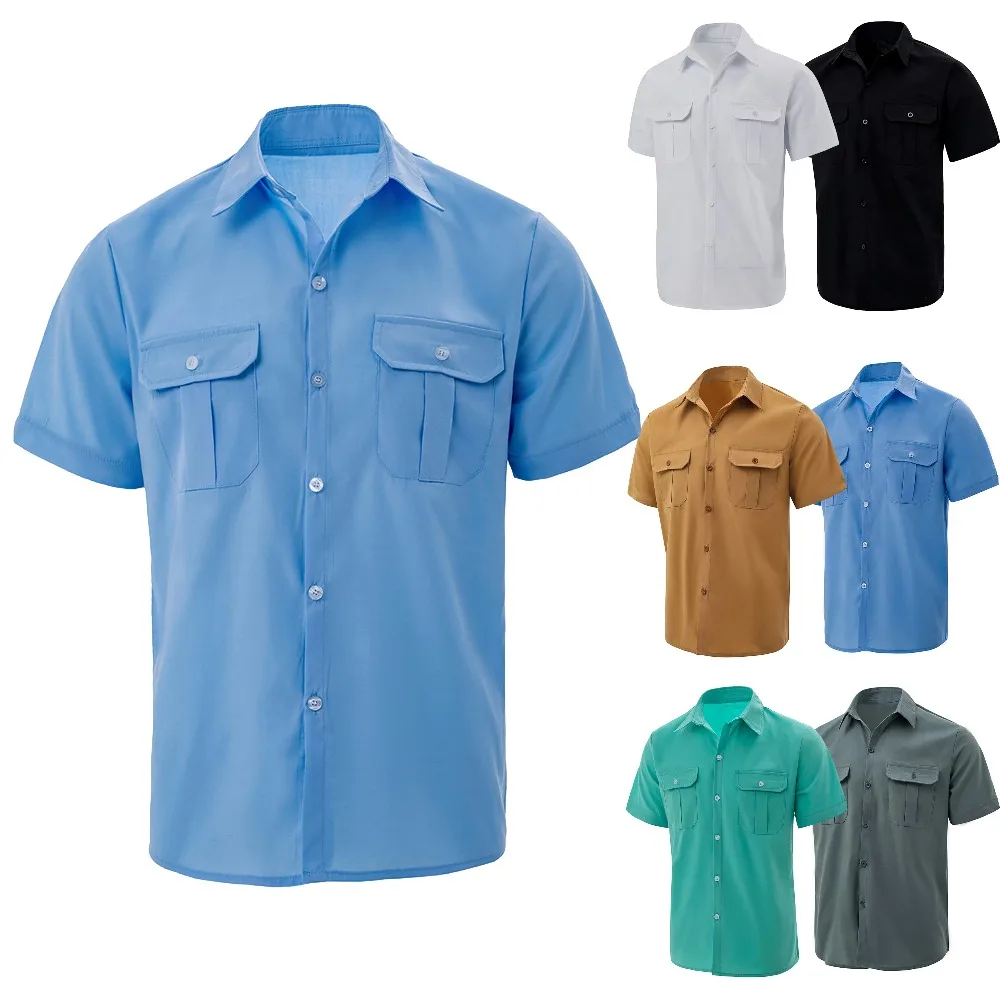 New Men's Summer Lapel Solid Short Sleeve Shirts with Two Pockets Casual Fit Button Shirts for Men Comfort Button Cardigan
New Men's Summer Lapel Solid Short Sleeve Shirts with Two Pockets Casual Fit Button Shirts for Men Comfort Button Cardigan