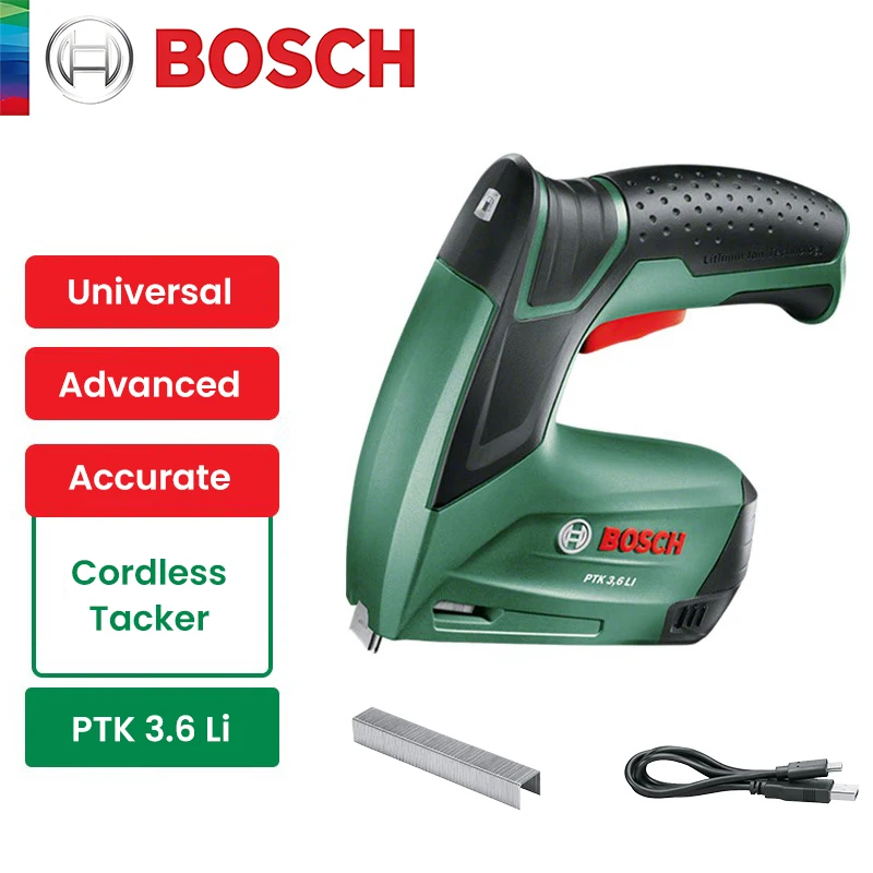 Bosch PTK 3.6 Li Cordless Nail Gun 53# Fine Nails Tacker Furniture Staple Gun for Frame Staple Woodworking Diy Upholstery 
Bosch PTK 3.6 Li Cordless Nail Gun 53# Fine Nails Tacker Furniture Staple Gun for Frame Staple Woodworking Diy Upholstery