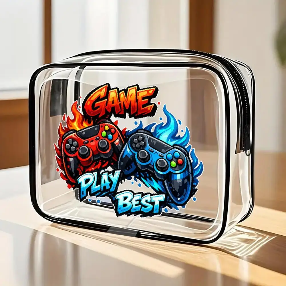 Flame Game Controllers Clear Zipper Cosmetic Bag Graffiti Style Bold Graphic With Black Trim Portable Travel Toiletry Organizer
Flame Game Controllers Clear Zipper Cosmetic Bag Graffiti Style Bold Graphic With Black Trim Portable Travel Toiletry Organizer